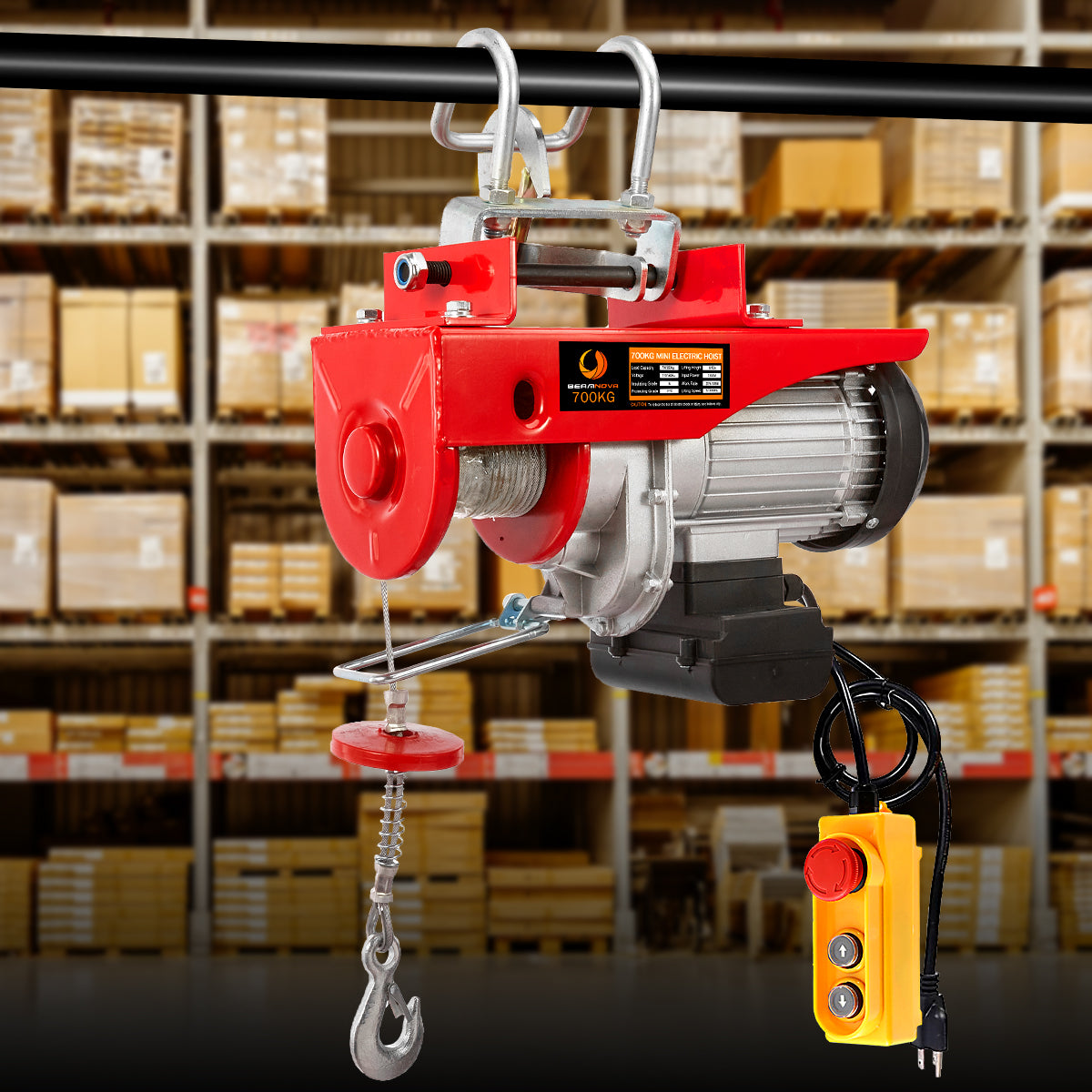 BEAMNOVA 1500lbs Electric Hoist, 110 volt Winch Upgraded Hanging Bracket Hook