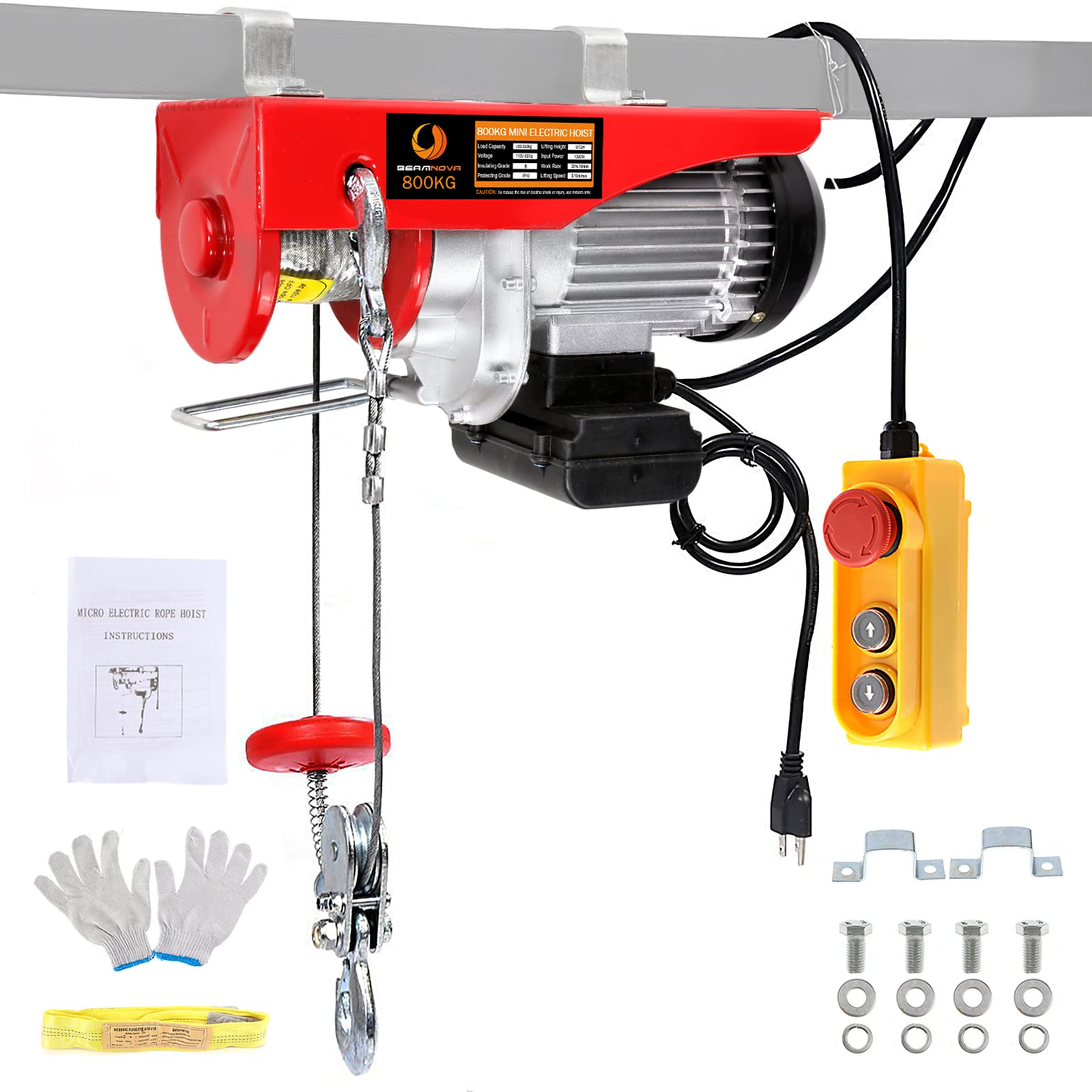 BEAMNOVA Electric Hoist, 1760lbs Garage Hoist, 110-volt Electric Hoist Winch 40ft Single Cable Lifting Height & Pure Copper Motor, for Garage Warehouse Factory