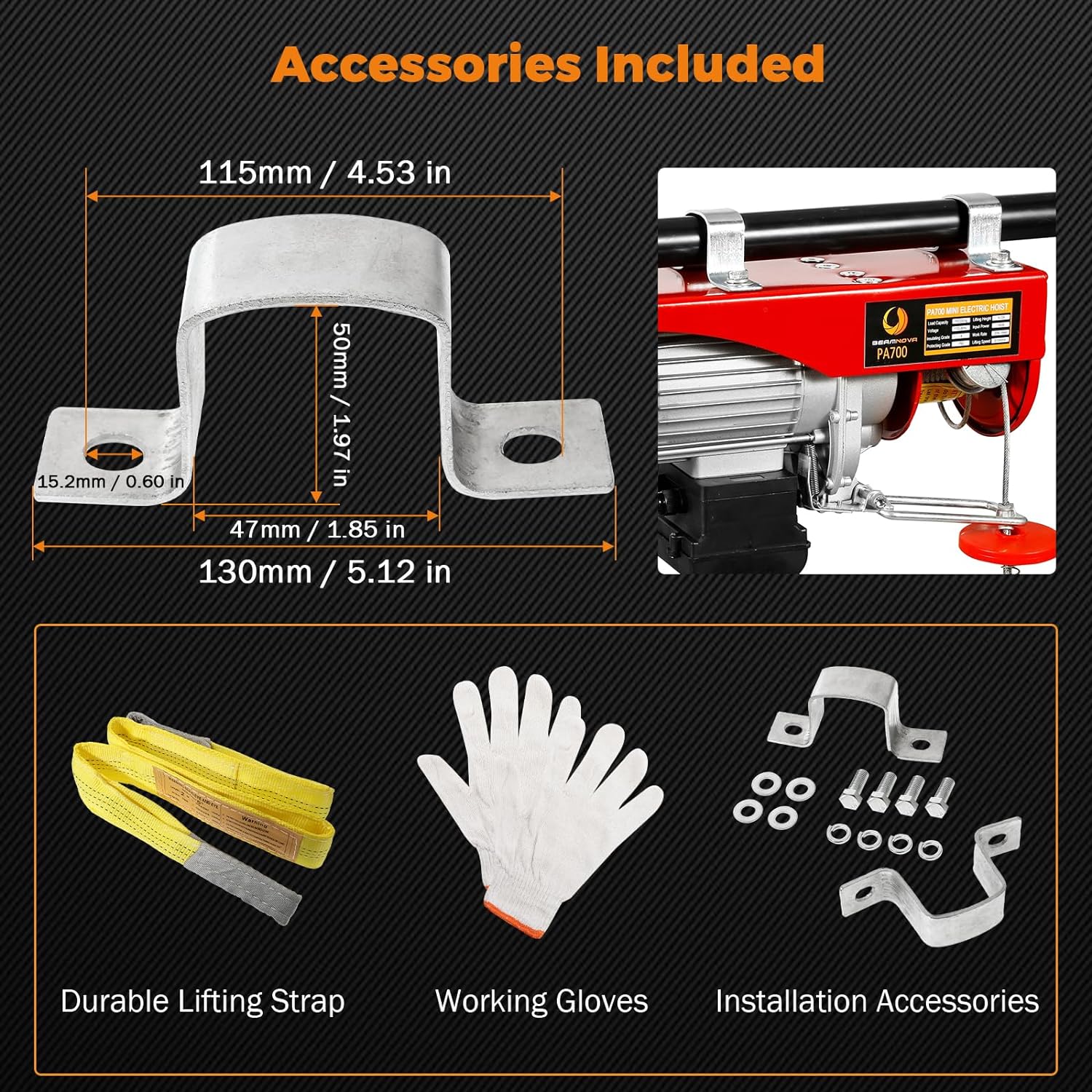 BEAMNOVA 1500lbs Electric Hoist, 110 volt Winch Upgraded Hanging Bracket Hook