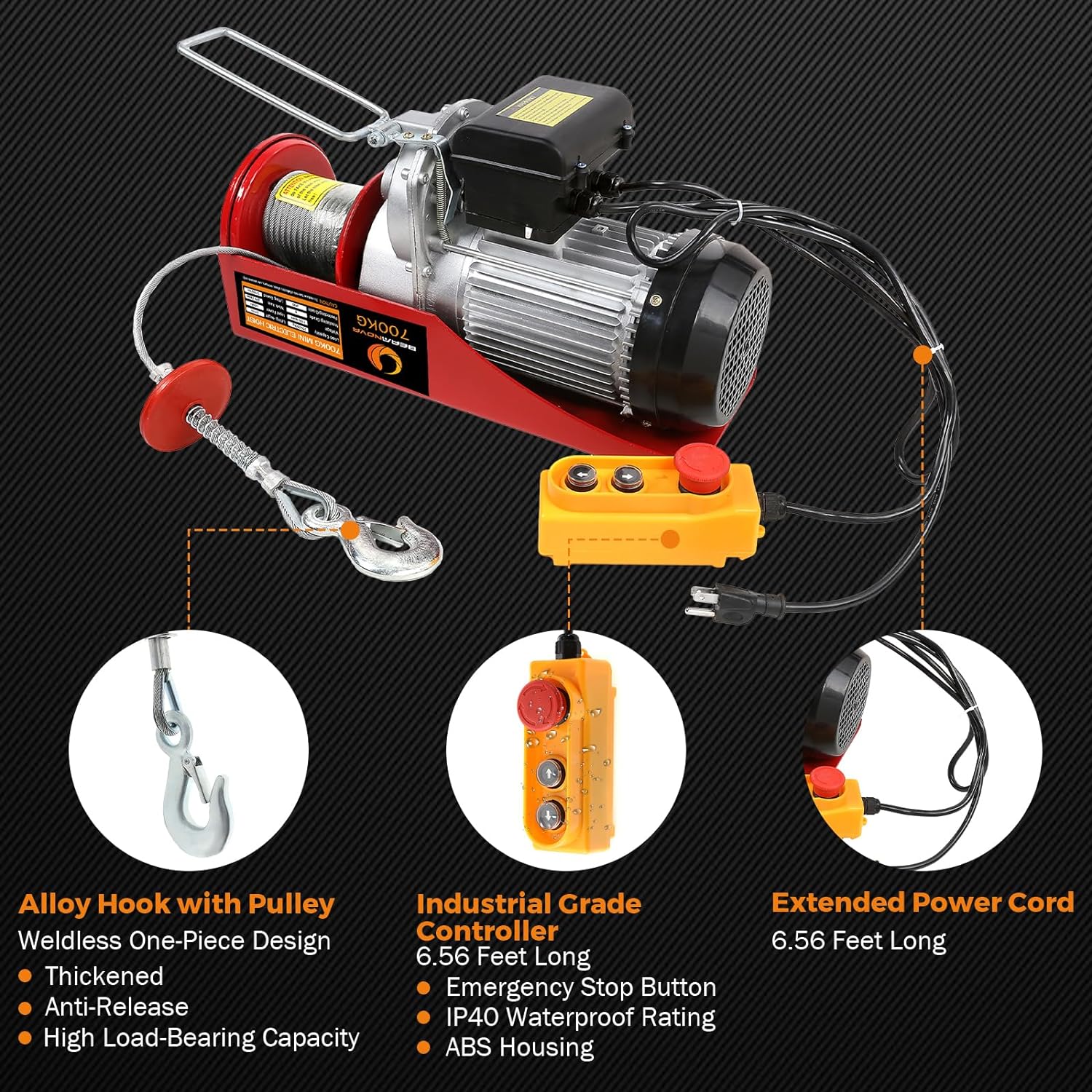 BEAMNOVA 1500lbs Electric Hoist, 110 volt Winch Upgraded Hanging Bracket Hook