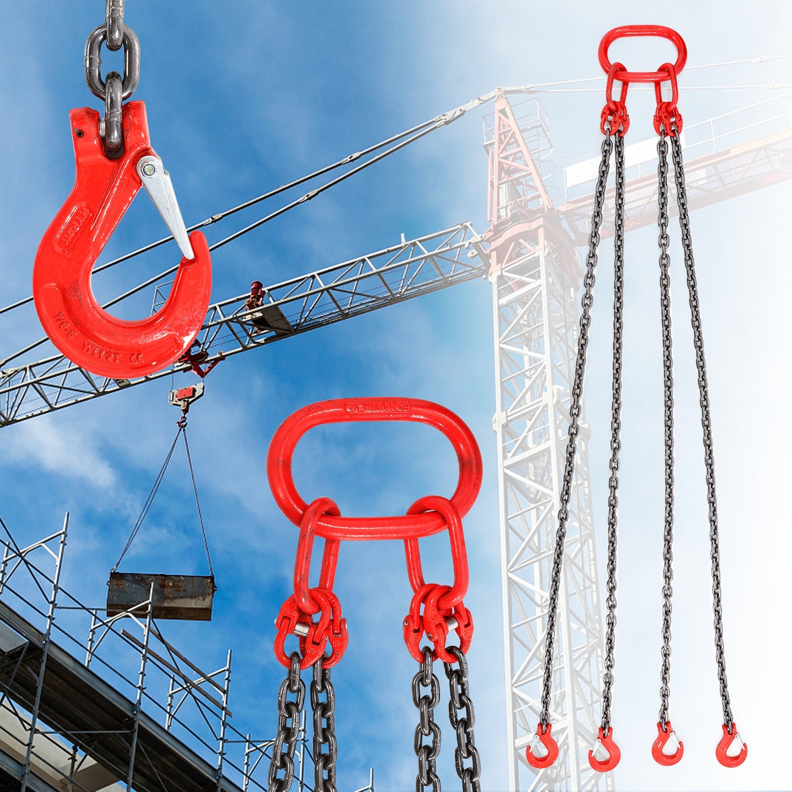 BEAMNOVA Upgrade Lifting Chains with Hooks, 6 ton Weight Capacity, 5/16'' x 5' Lifting Chain with Grab Hooks & Adjustable Length, for Dock Factory Construction Site