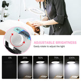 Load image into Gallery viewer, BEAMNOVA Lighted Magnifying Glass with Light, Stand LED Magnifying Lamp with Wheels,Dimmable Magnifier 5X for Esthetician Nails Tattoo Needlework