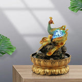 Load image into Gallery viewer, BEAMNOVA Tabletop Fountain,Peacock Water Fountains Indoor with Led Light Rolling Ball,Relaxing Water Sounds for Stress Relief ,with Lotus Flower Fountain for Office Home Decor