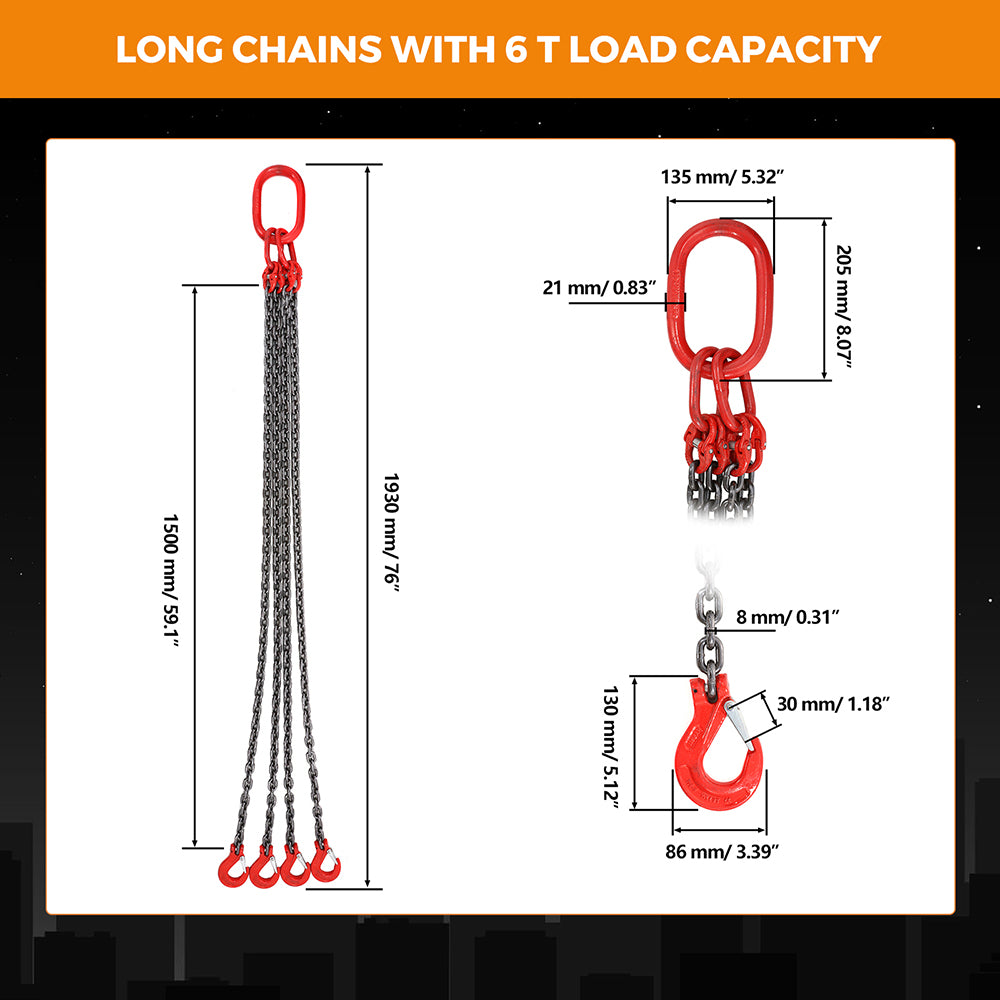 BEAMNOVA Upgrade Lifting Chains with Hooks, 6 ton Weight Capacity, 5/16'' x 5' Lifting Chain with Grab Hooks & Adjustable Length, for Dock Factory Construction Site