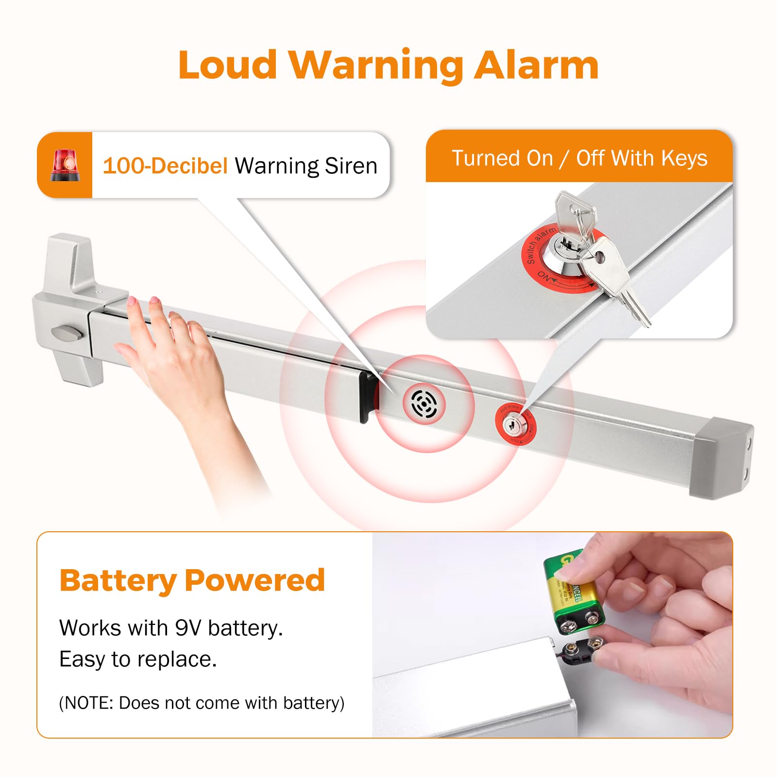 BEAMNOVA Commercial Door Panic Exit Device Push Bar with Alarmed Emerg