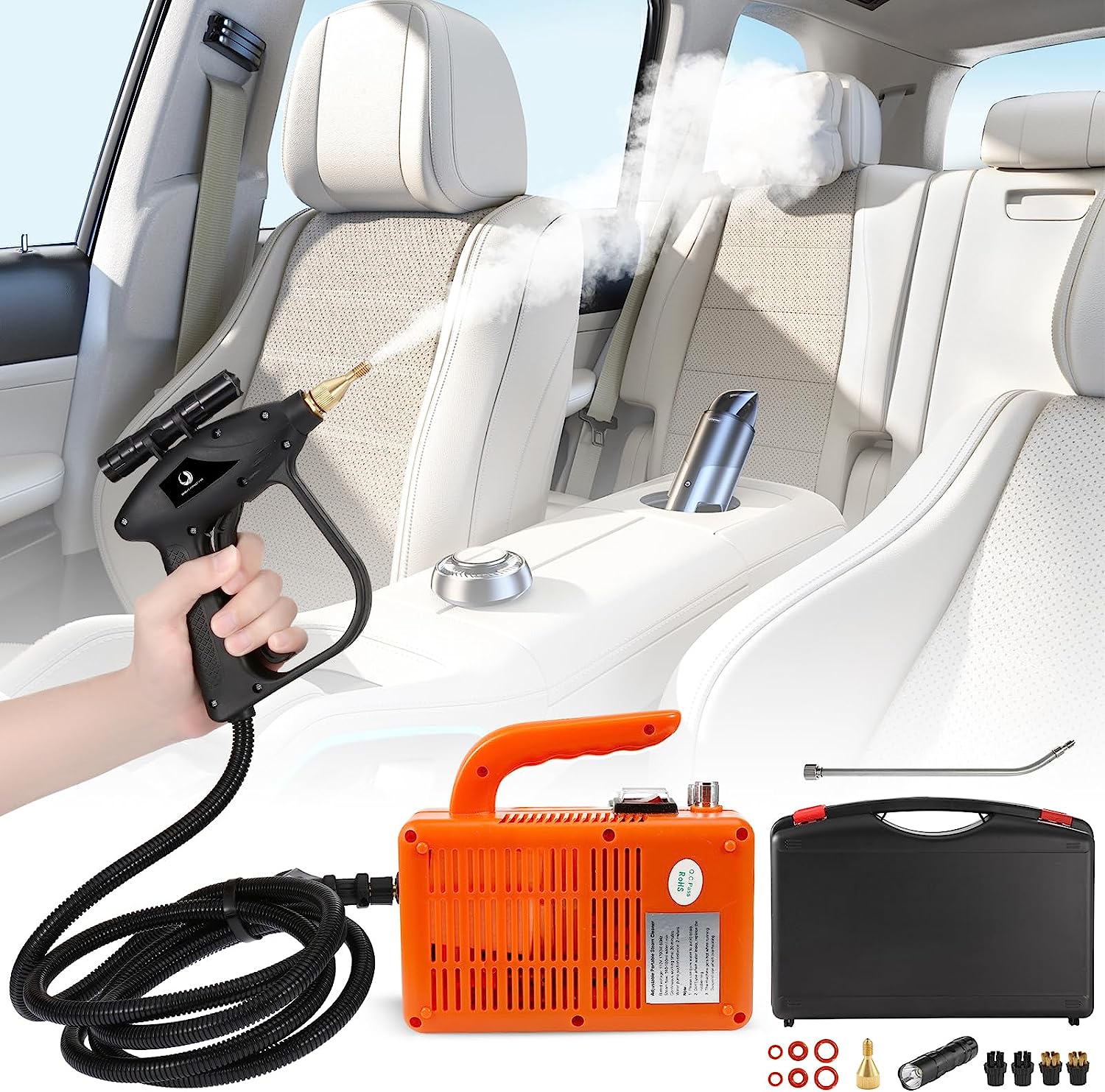 1700W Handheld Steamer for Cleaning Car Steam Cleaner Portable Steam  Cleaner for Car Detailing