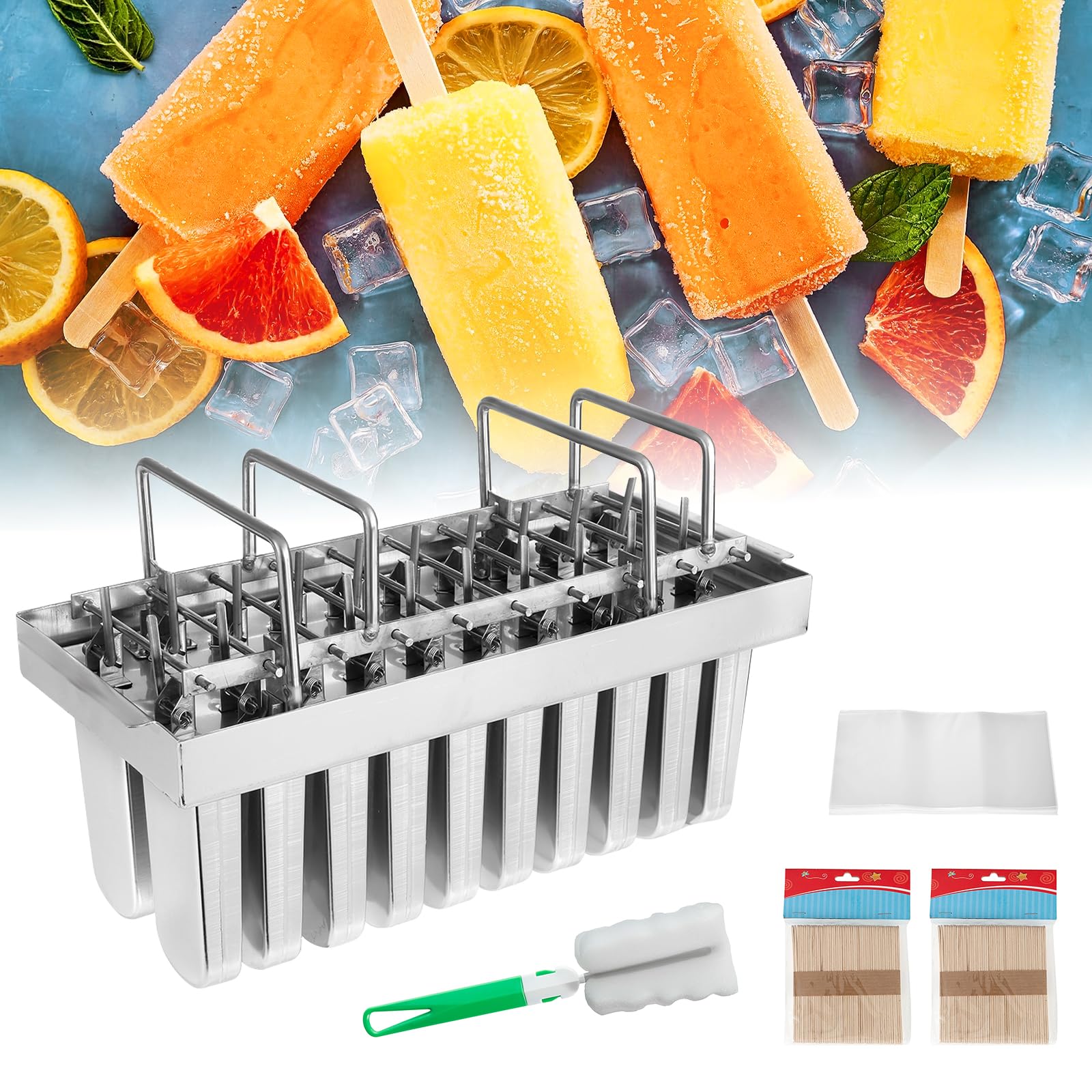 20Pcs Stainless Steel Popsicle Molds Commercial Ice Pop Molds Ice Cream  Maker Mold Stick Holder with Lid Single Cup Capacity 108g