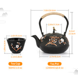 Load image into Gallery viewer, Cast Iron Teapot with Infuser, 40.6oz Tea Kettle for Stovetop Japanese Style Tea Pot Set with 4 Tea Cups Home Teapot Inside Coated with Enamel