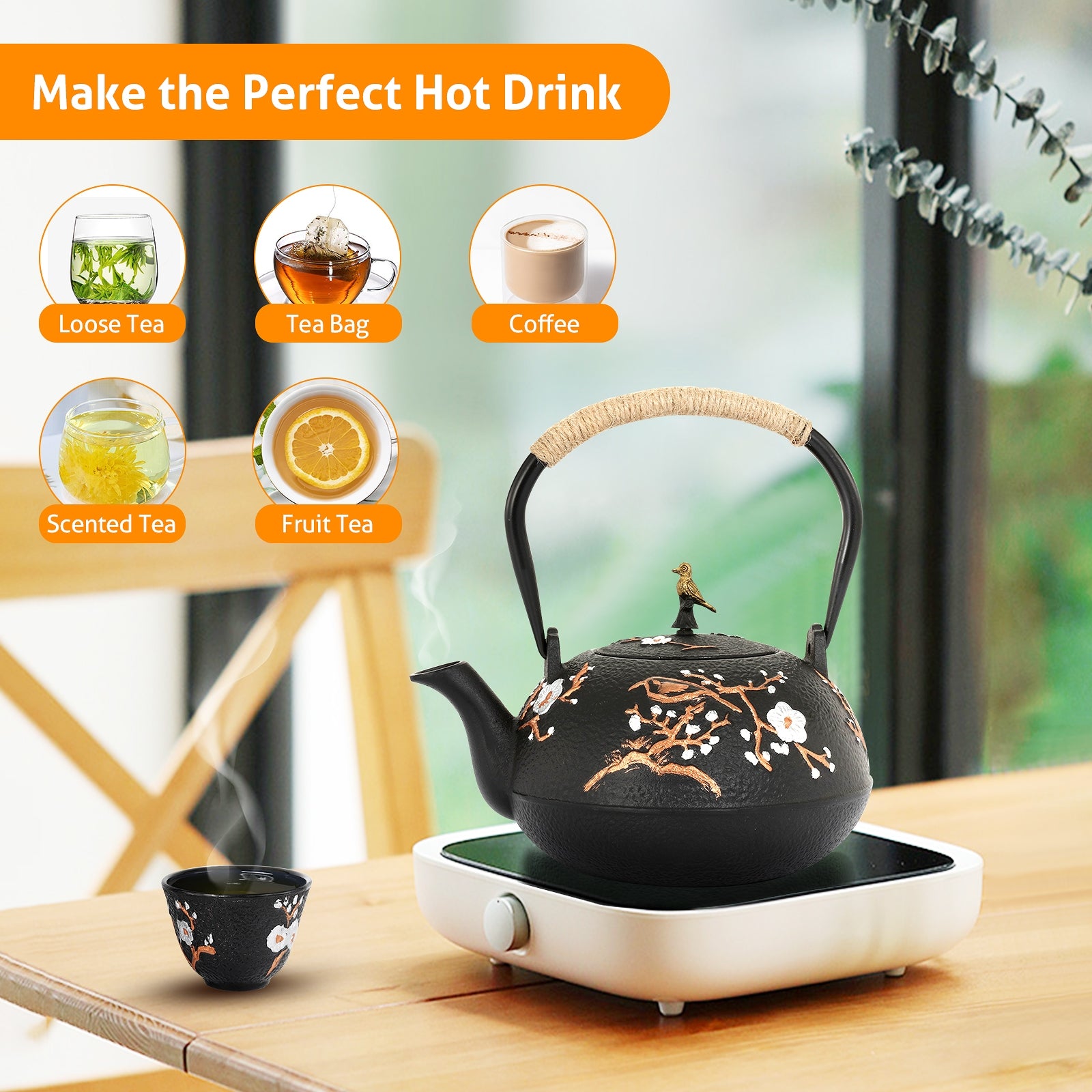 Cast Iron Teapot with Infuser, 40.6oz Tea Kettle for Stovetop Japanese