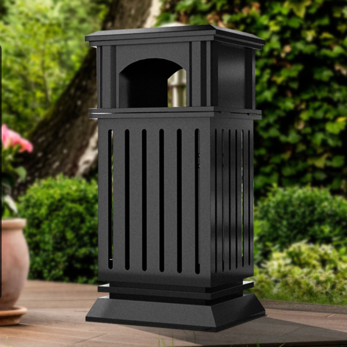 BEAMNOVA Trash Can Outdoor Top Tray Black Stainless Steel Commercial Garbage Enclosure with Locking Lid Heavy Duty Industrial Yard Garage Waste