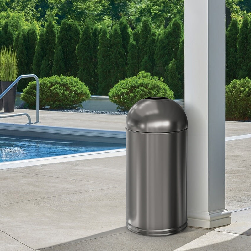 30 Gallon Stainless Steel Outdoor Trash Can, Open Top Garbage Can