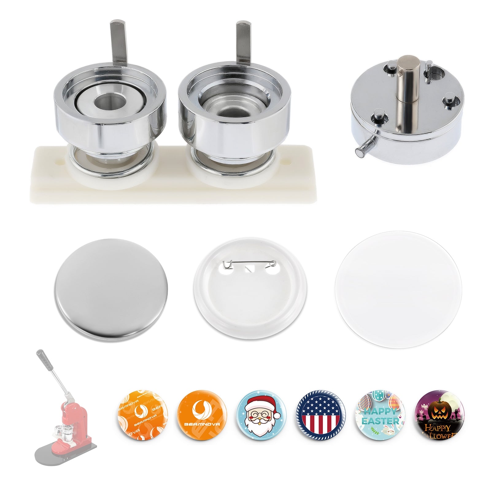 44MM 1-3/4 Inch round interchangeable moulds manual button machine kit