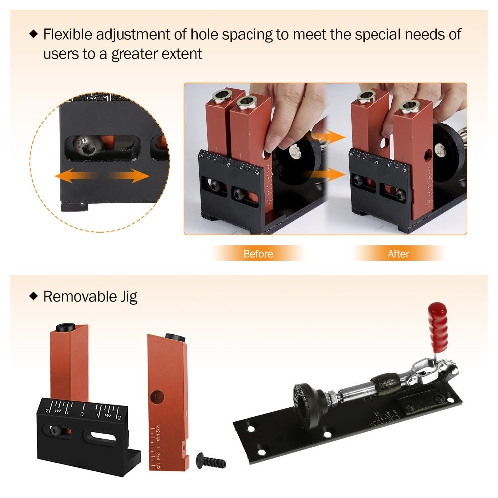 Pocket Hole Jig Kit,Upgraded Aluminum 3 in 1 Pocket Hole Drill Guide J