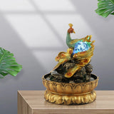 Load image into Gallery viewer, Tabletop Fountain,Peacock Water Fountains Indoor with Led Light Rolling Ball,Relaxing Water Sounds for Stress Relief ,with Lotus Flower Fountain for Office Home Decor