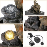 Load image into Gallery viewer, Tabletop Waterfall Fountain Indoor of Elephant Sculpture with LED Warm Light and Spinning Ball for Home Office Desktop Decor