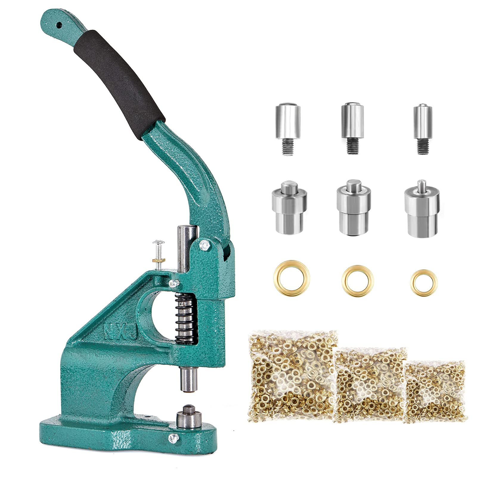 Hand Press Grommeting Machine Grommet Press Eyelet Machine Punch Tool Kit 3 Dies 1 4 3 8 1 2 Inch with 1500pcs Grommets for Banner Signs Posters