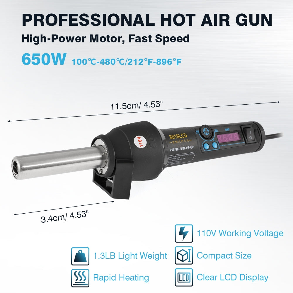 Digital Hot Air Gun with LCD Display & 4pcs Nozzles, 650W Mini Heat Shrink  Tubing Gun Portable Heat Gun with 212-896°F Adjustable Temperature 