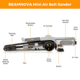 Load image into Gallery viewer, BEAMNOVA Mini Air Belt Sander for Woodworking Metal Working 20mm 3/4 Inch Handheld Angle Grinder with 3 Belts 80/100/120 Grit Industrial Pneumatic Tool