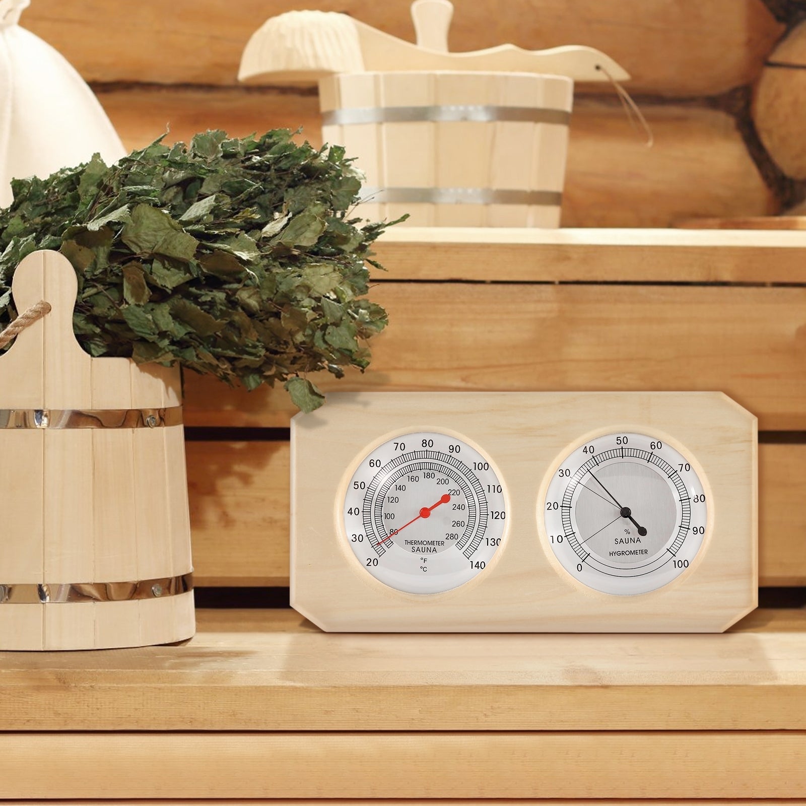 Sauna Thermometer 2 in 1 Wooden Sauna Hygrothermograph Indoor Fahrenhe