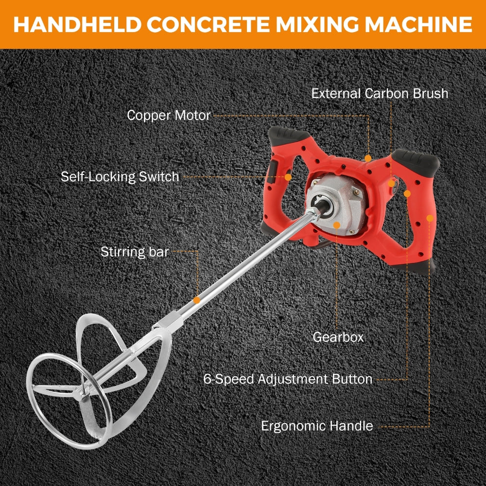 JKH-win Cement Mixer 2100W Electric Portable Concrete Mixer Handheld Cement Drill with Rod 6 Speed Adjustment used for Mixing Cement