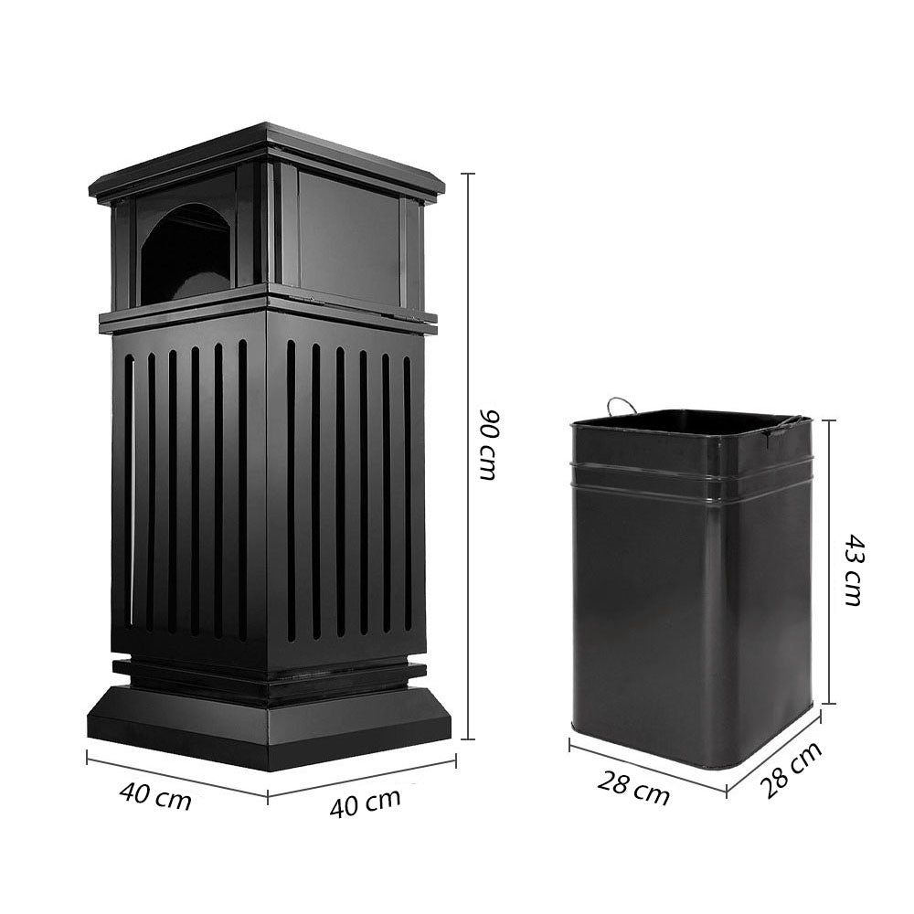 BEAMNOVA Trash Can Outdoor Top Tray Black Stainless Steel Commercial Garbage Enclosure with Locking Lid Heavy Duty Industrial Yard Garage Waste