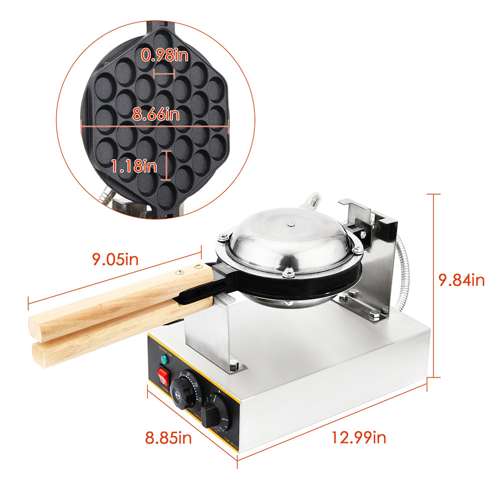 Commercial Bubble Waffle Cone Maker Egg Waffle Machine 1400W Non-Stick  Rotated Eggettes Waffle Baker for Restaurant Snack Shop Cafe