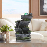 Load image into Gallery viewer, BEAMNOVA Tabletop Water Fountain Indoor Fountains with Colorful Rolling Ball, Stacked Rocks Waterfall Fountain Desktop Fountains for Home Office Decor