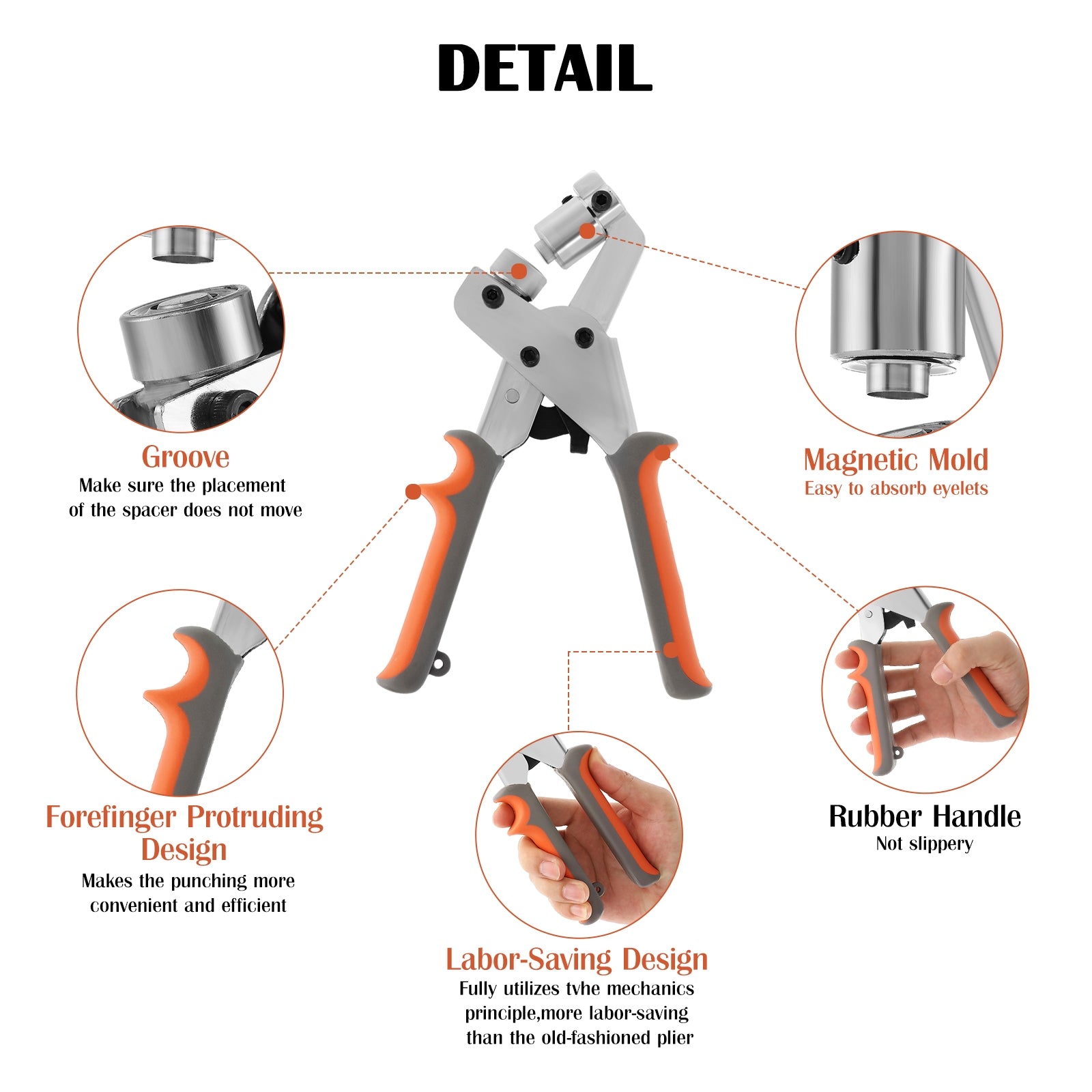 BEAMNOVA Grommet Handheld Hole Punch Pliers Grommet Machine Hand Press Tool w/ 500 Silv