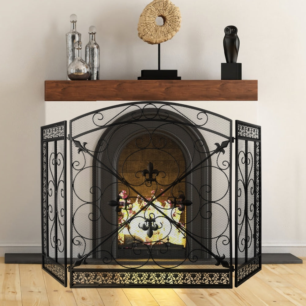 Dropship Fireplace Screen, Metal Fire Place Cover Two-Doors Large