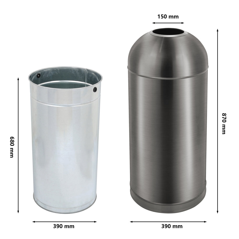 30 Gallon Stainless Steel Outdoor Trash Can, Open Top Garbage Can