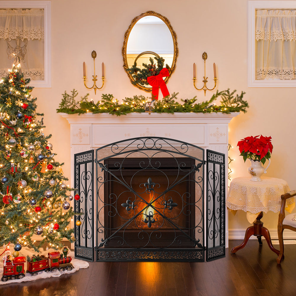 Dropship Fireplace Screen, Metal Fire Place Cover Two-Doors Large