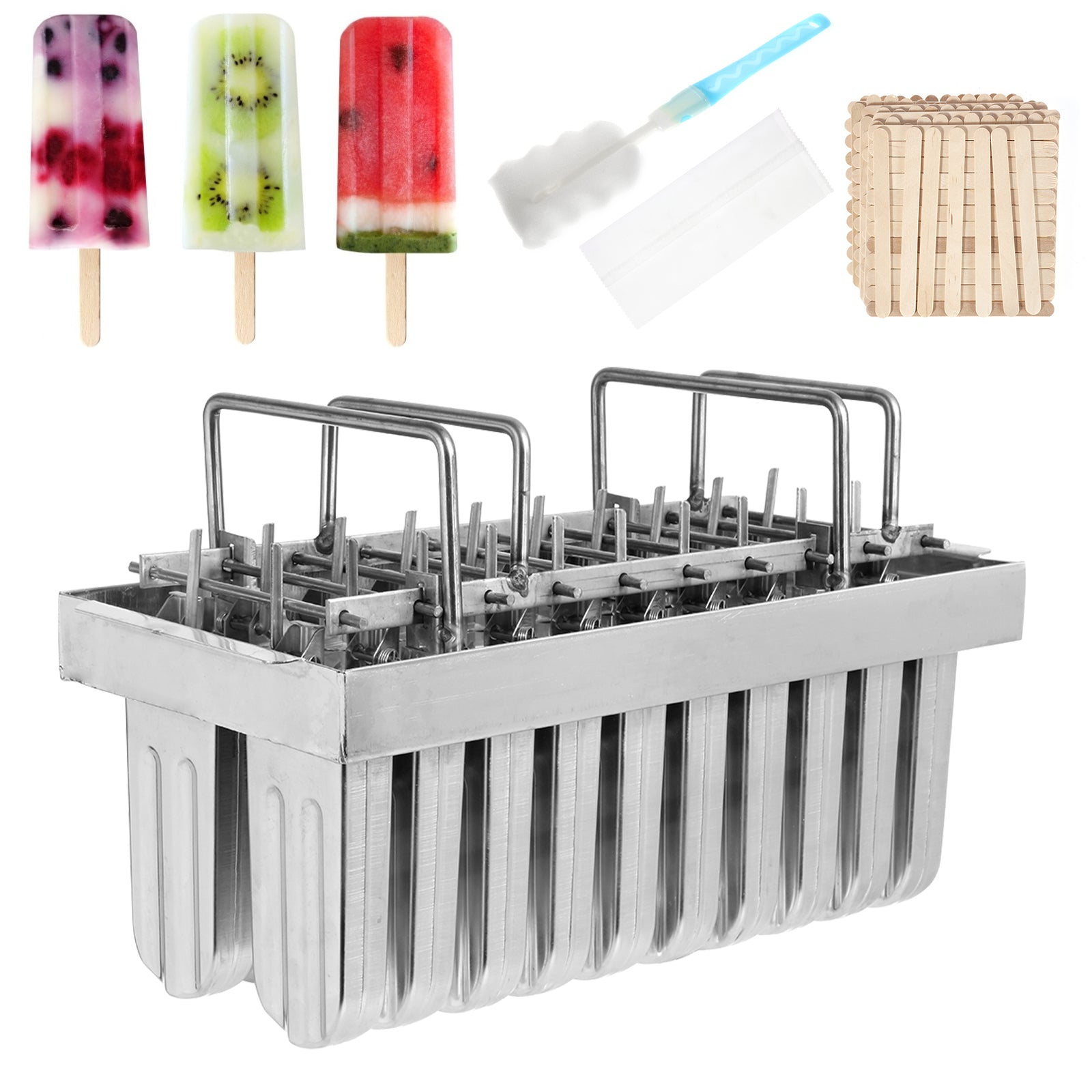 WICHEMI Stainless Steel Popsicle Molds Commercial Ice Pop Molds 20PCS  2-IN-1 Metal Ice Lolly Popsicle Mould Ice Cream Maker Mold Stick Holder  with Lid