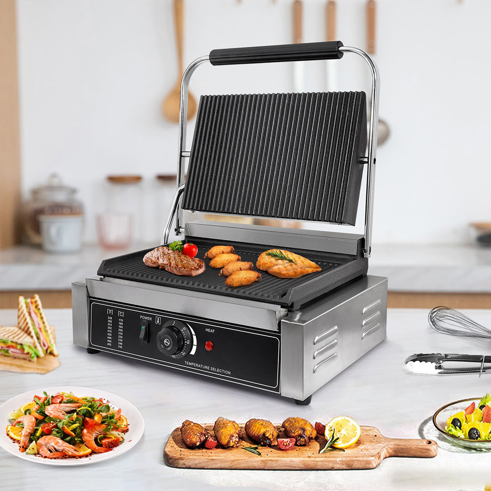 2200W Commercial Panini Maker Sandwich Press Grill Electric Sandwich Maker  Non Stick Surface Kitchen Equipment for Making Hamburgers Steaks Bacons