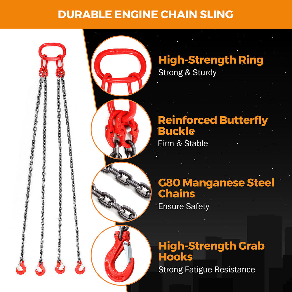 BEAMNOVA Lifting Chains with Hooks, 516 inch x 5 Foot, 6 Ton, Chain Slings for Engine Hoist 4 Leg Industrial Grab Hook Heavy Duty