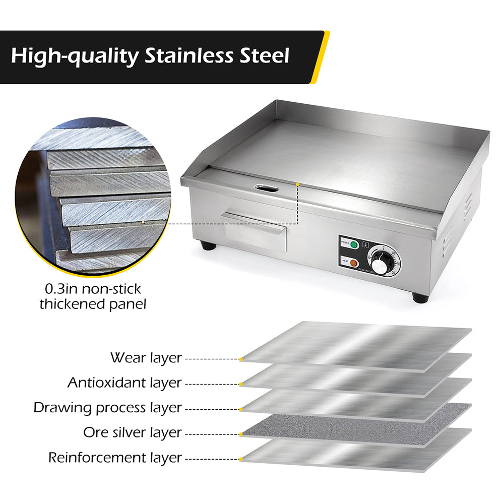 Electric Griddle Flat Top Grill 1300W Hotplate BBQ Commercial Kitchen Hot  plate Electric Countertop Griddle Machine 122°F to 572°F 1.02*18.90*8.07  inch 