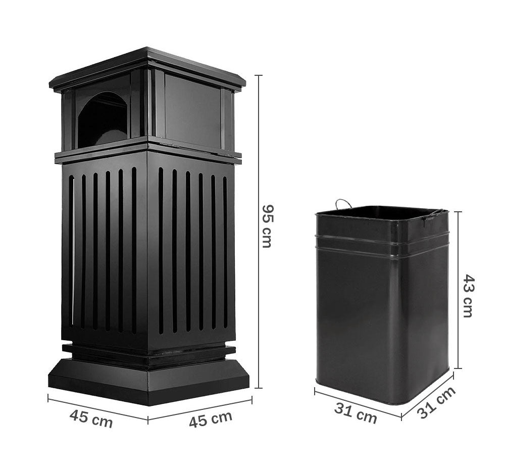 BEAMNOVA Trash Can Outdoor Top Tray Black Stainless Steel Commercial Garbage Enclosure with Locking Lid Heavy Duty Industrial Yard Garage Waste