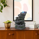 Load image into Gallery viewer, Tabletop Water Fountain with Colorful Rolling Ball, Stacked Rocks Waterfall Fountain Zen Calming Water Sound Relaxation Fountain for Home Office Decor