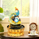 Load image into Gallery viewer, Tabletop Fountain,Peacock Water Fountains Indoor with Led Light Rolling Ball,Relaxing Water Sounds for Stress Relief ,with Lotus Flower Fountain for Office Home Decor