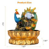 Load image into Gallery viewer, Tabletop Fountain,Peacock Water Fountains Indoor with Led Light Rolling Ball,Relaxing Water Sounds for Stress Relief ,with Lotus Flower Fountain for Office Home Decor