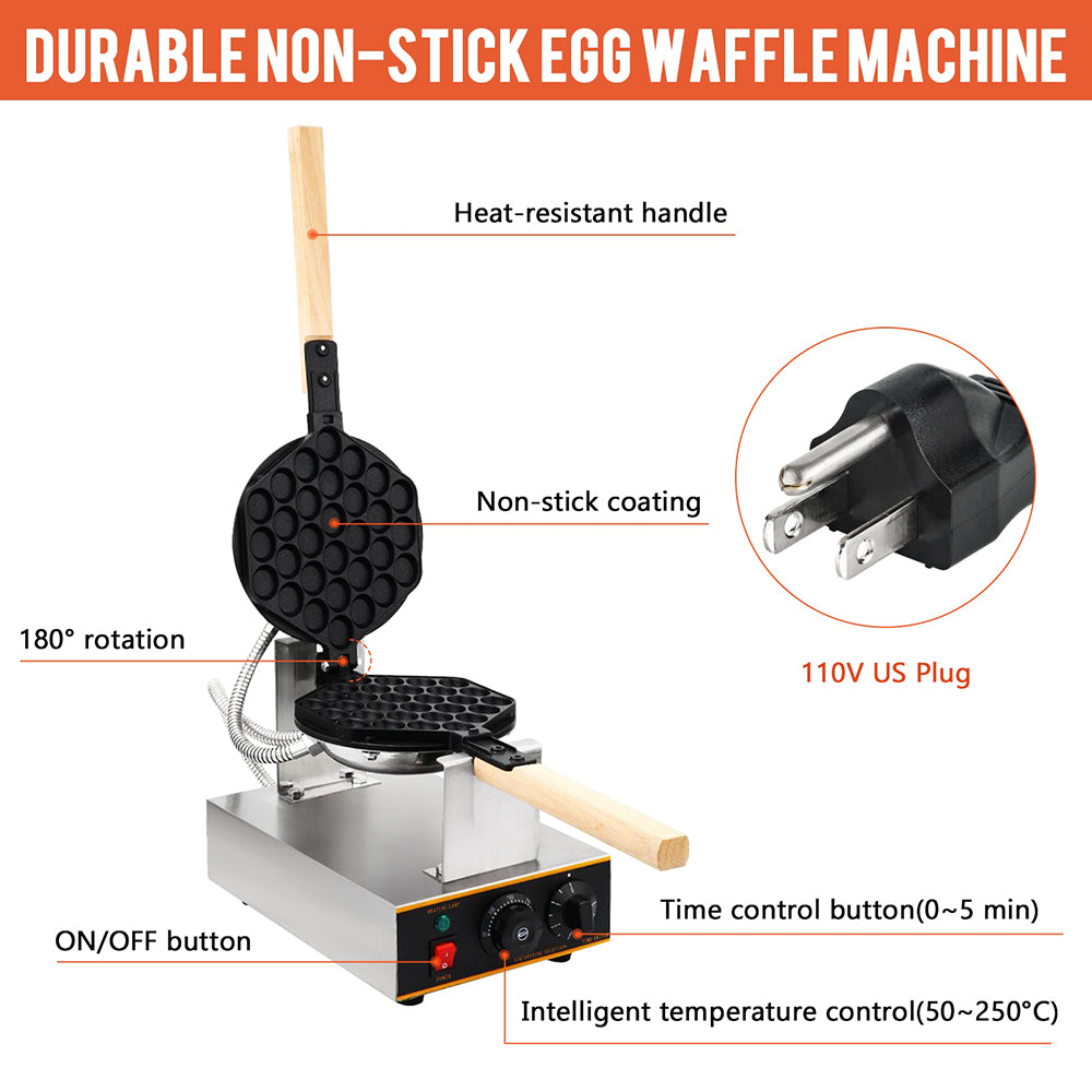 Electric Bubble Egg Mini Waffle Maker Baker Non Stick Breakfast Desserts  Machine